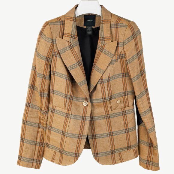 Smythe Patch Pocket Duchess Burlap Plaid Leather-Elbow-Patch Blazer - Picture 2 of 10